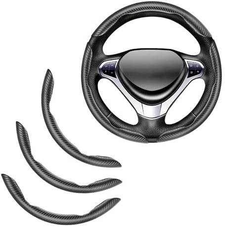 Flintronic Funda Volante Fibra Carbono 3 Unidades, Funda Volante Coche Universal, Cubierta Volante Coche, Accesorios Coches Interior, Antideslizante, Diseño Mariposa Segmentado, Diámetro de 36-38cm