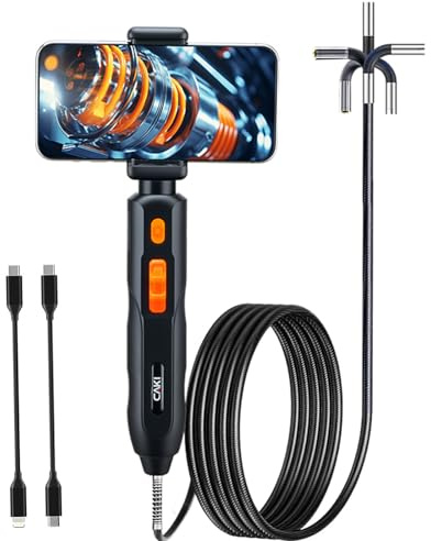 Caméra d'inspection endoscope, endoscope articulé bidirectionnel à 360° avec lumière, sonde étanche IP67 de 6 mm, sonde semi-rigide de 1,5 m, pour CVC, plomberie, automobile, électrique (Android/iOS)