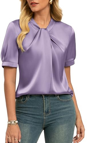 GRACE KARIN Camicetta da donna in raso, a maniche corte, elegante, estiva, per feste, in seta