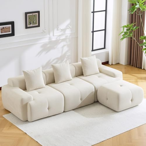 eslohnt 264cm L-förmiges modulares Boneless-Sofa, Ecksofa mit beweglicher Ottomane, tiefer Sitzfläche & Breiten Armlehnen, Cloud Couch ohne Montage für Wohnzimmer, Schlafzimmer， Beige