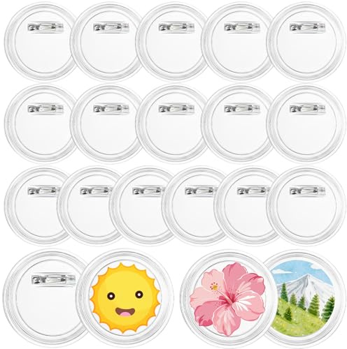 yolzhxe 20 Piezas Chapas Personalizadas, 75mm Acrílico Boton de Pin Redondo | Acrílico Boton de Pin Redondo, DIY Transparente Botones Chapas, para Fotografía, Ropa y Actividades Escolares