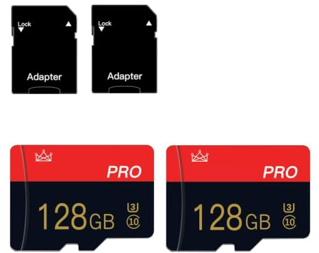 Lot de 2 128 Go Cartes Micro SD Classe 10 Haute Vitesse avec Adaptateur SD pour Tablette/Smartphone/Appareil Photo/autoradio/Console