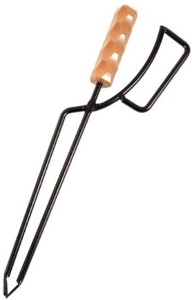 Jinhxofs Pince à Feu Extérieure Pince Cheminée Pince Barbecue Pince Braises Construction Métal Thermorésistante avec Manche Bois Sûr Long Bras pour Éloigner, Wooden Handle