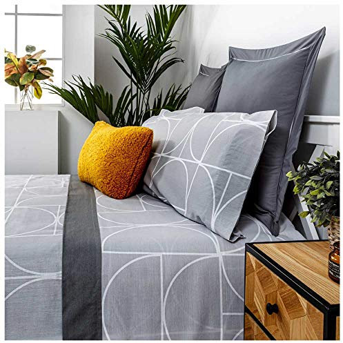 COTTON ARTean Juego de sábanas 150x190/200 poliéster-algodón MAISON gris 4 piezas: Encimera, 2 Fundas Almohada, Bajera Ajustable