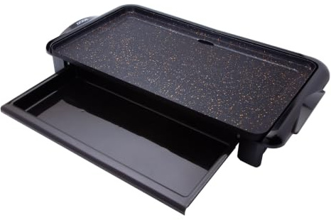 Sogo Plancha Eléctrica de Asar y Raclette con Bandeja Interior de Plástico Reutilizable sin BPA - Grill Parilla de Cocina Placa Lisa (plana) Antiadherente de 46x26cm, libre de PFOA, 2000w (SS-10340)