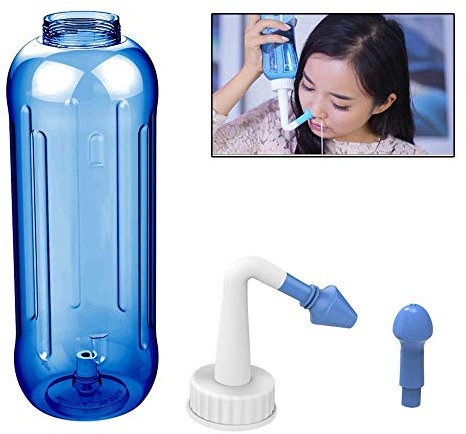 GHzzY Bouteille d'irrigation nasale - Système de Lavage de Nez de 500 ML avec Deux becs - Pot Neti pour soulager la rhinite, Le rhume des foins, Les Allergies nasales, Le rhume et la Grippe