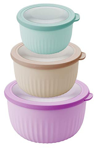 Pedrini 04GD208 Set 3 contenitori Ciotole Ermetici con Coperchio per frigo microonde Freezer Lunchbox, Colori Assortiti, Alti, Plastica