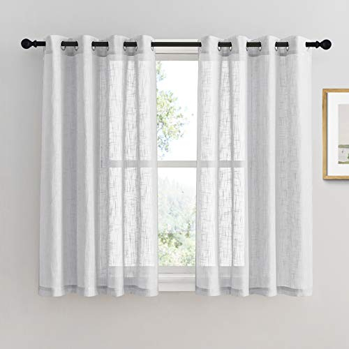 PONY DANCE Voile Gardinen mit Ösen Schlafzimmer 2 Stücke H 137 x B 132 cm Leinenoptik Vorhang Halbtransparent Kurze Vorhänge für Wohnzimmer Dekoschals, Hellgrau
