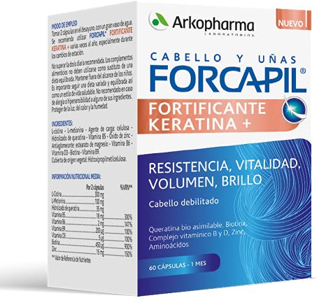 Arkopharma Forcapil Fortificante Keratina 60 Cápsulas 1 Mes, Resistencia, Vitalidad, Volumen Y Billo, Cabello Debilitado, Biotina, Vitaminas Y Aminoácidos, Complemento Alimenticio