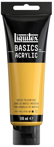 Liquitex 8870048 Basics - Pittura acrilica, Pigmenti per artisti monopigmentati, Resistente alla luce, durevole nel tempo, Finitura satinata, Tubo da 118 ml - Giallo Di Napoli