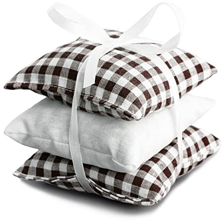 Zirbenkissen 3er Set mit je 9x9cm - braun-weiß-weiß - 100% naturrein. Duftkissen mit Zirbenspäne Kissen
