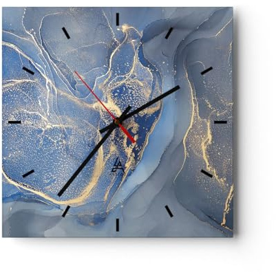 ARTTOR Orologio da Muro in Vetro 40x40 cm Quadrato Astratto - 5029 | Oro Colore Blu Moderno Orologio da Parete Decorativo Silenzioso Analogico Decorazione da Parete Arte da Parete ARTTOR