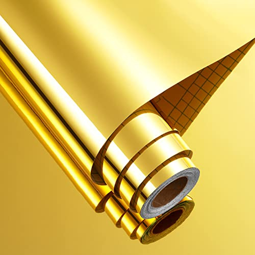 FunStick 30CMx7M Spiegelfolie Gold Klebefolie Möbel Glänzend Vinylfolie Glänzend Vinylfolie Plotter Gold Metallic Plotterfolie Vinyl Selbstklebend Gold Spiegelnd Wasserfest Vinyl Folie für Cricut Joy