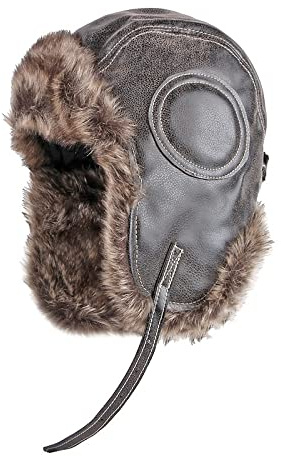 Russische Mütze Ushanka Warme Pelzmütze Leder Army Helm Bomber Herren Trapper Pilot Fliegermütze Mit Goggle Sowjetisch Für Damen,Dunkelgrau,60-62Cm