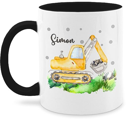 Tasse Tassen 325ml - Bagger I Baggerfahrer Geschenk - 325 ml - Schwarz - kinderbecher namensbecher baufahrzeug name kaffeetassen kindergartentasse baggertasse fahrzeug digger kaffeetasse