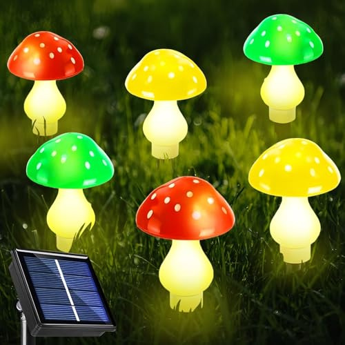 Mushroom Solar Lights Outdoor Garden, Solar Powered Mushroom Stake Lights | for Outdoor Decor, Garden Lights Solar Powered Waterproof, 8 Lighting Modes Mushroom Lights for Lawn Courtyard