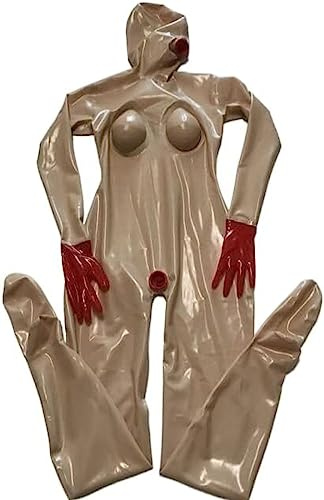 Latex-Ganzkörper-Catsuit, Silikonbrüste, Poeckt-Mund-Kondom Mit Reißverschluss Hinten,(Männlich) Bildfarbe,XS