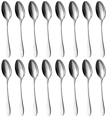 BEWOS Silber Esslöffel 16 Stück, 20,5 Cm / 8,07 Inch Edelstahl Löffel, Ausgezeichnete Serie von Kaffeelöffel, Spülmaschinenfest Suppenlöffel, Ideal für Haushalte, Restaurants, Parteien, etc