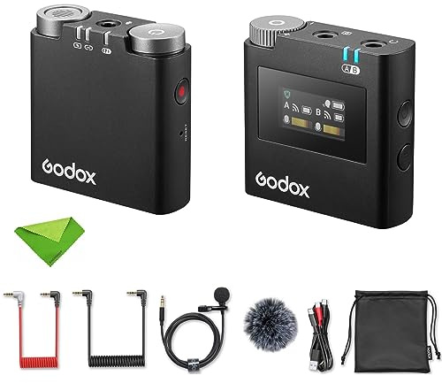 Godox Microphone Lavalier sans Fil Virso M1, Gamme Microphone 650Ft (200M) 2,4 Ghz, avec Émetteur Et Récepteur Compatible avec La Caméra DSLR, Le Smartphone, Etc. pour