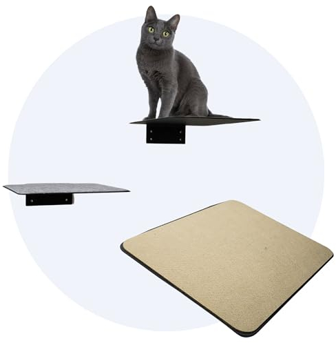 Hilvard - Katzen Wandregale Kletter,3 Stück, Kratzbrett, Katzen Kletterwand, Grau Filz, Schwarz, Katzenklimmwand, Kletterwand Katze, Katzenbretter für die Wand, 20 x 24 cm