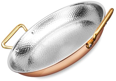 NIRBO Poêle À Paella Espagnole À Double Oreilles En Acier Inoxydable Poêle Antiadhésive Non Revêtue Poêle À Frire Poêle À Paella Aux Fruits De Mer,Rose Gold-34cm