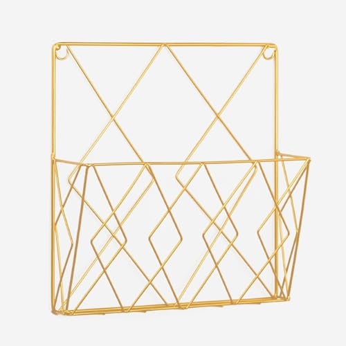 Étagère murale, bibliothèque, porte-revues mural, porte-revues, porte-journaux, panier mural en fer, porte-magazines, pour bureau, salon (doré)