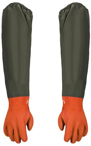 STOUCLA Pond Cleaning Gloves,29 Inch Long cleaning Gloves,Sleeve Working Gloves,Waterproof Gloves elbow length rubber gloves, Waterproof Aquarium Gloves,orange