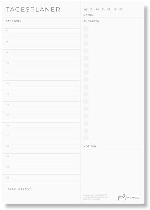 Tagesplaner Block DIN A5 mit To-Do-Liste und Zeitplan | Tagesziel & Tagesreflexion | To Do Planer | Arbeitsplaner | 50 Seiten | nachhaltig in Deutschland hergestellt (1) | Tagesreflexion & Arbeitsplaner, 50 Blatt Recyclingpapier, gedruckt in Deutschland, schlicht & minimalistisch