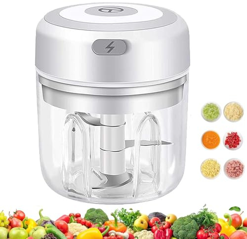 Mini Food Chopper, Small Blender Electric Garlic Chopper 250ml Mini USB Charging Portable Onion Garlic Choppe, Small Food Processor and Blender for Vegetable Fruit Garlic Onion Ginger