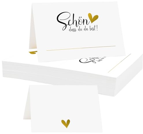 50 Stück Tischkarten Schön dass du da bist, Tischdekoration Namenskarten Hochzeit, Tischkarten geburtstag, Platzkarten Blanko zum Beschriften Platzkarten für Hochzeit Konfirmation Kommunion