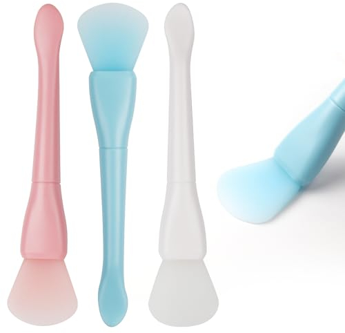 Confezione da 3 pennelli in silicone per il viso, applicatore per labbra, maschera facciale, applicatore, pennello per labbra, cura della pelle (bianco, blu, rosa)