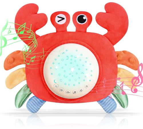 Aolso Bébé Peluche Apaisante, Veilleuse Bébé Musicale et Lumineuse, Bruits Blancs, Rechargeable Peluche Crabe Projecteur, pour Dormir veilleuse，Cadeau de Naissance（Crabe）