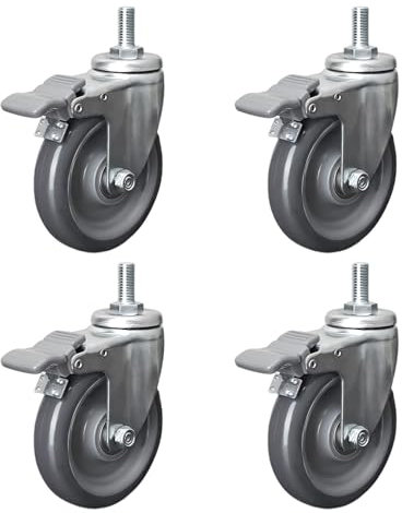 Schwerlastrollen 63mm 75mm 100mm Vorbau Lenkrollen M12 Gewinde Möbelrollen 4 Stück, 360 Grad Drehbar Doppellager Industrierollen Mit Bremse, Keine Spuren & Leise Polyurethan Ersatz Rollen(Brake,100mm)