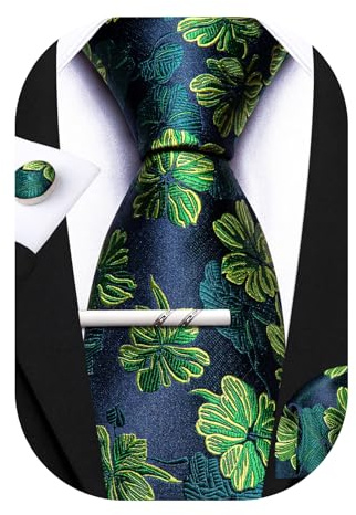 Barry.Wang Ensemble de cravates noires pour homme mouchoir et boutons de manchette motif cachemire/rayé/carreaux