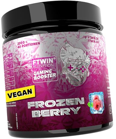 FTWIN® Nutrition Gaming Booster Frozen Berry (Eisbonbon Himbeere) | für Gamer und E-Sportler, perfekt für lange und intensive Gaming-Sessions, 40 Portionen, vegan