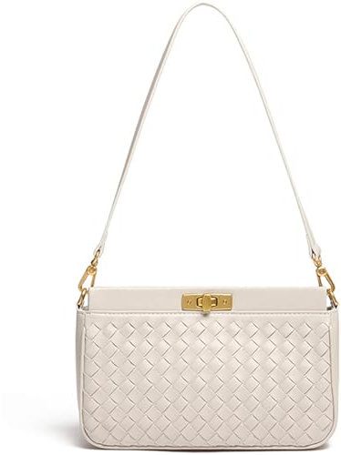 Schultertasche für Damen, gewebte Taschen, leichte Tragetaschen, veganes Leder, Handtaschen, handgefertigt, niedliche Taschen, Schultertasche mit Tasche, Weiss/opulenter Garten, Medium