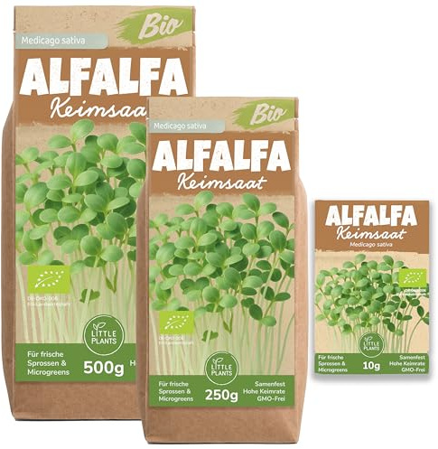 Little Plants Bio Alfalfa Sprossen Samen [250g] - Alfalfa-Samen - Alfalfasprossen & Microgreens zum Keimen (inkl. Ebook)