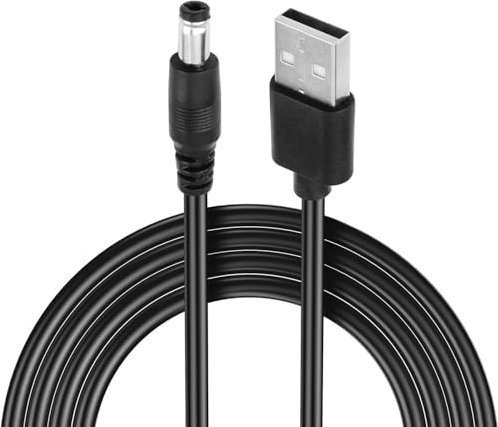 TECHZOCO Cable alimentación USB DC, Cable Extensión Alimentación CC, Cable de carga USB, Compatible con CCTV, DVR, Tira LED, Router, Sensores, 5V CC 1A, DC 5.5 x 2.5 mm, Negro, 80 cm