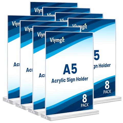 Viymgit 8 Stück Aufsteller DIN A5, glasklarer T-Ständer Hochformat Acryl A5 Werbeaufsteller, Tischaufsteller für Werbung, Speisekarte, Hinweisschild