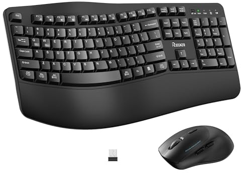 Tastiera e mouse wireless ergonomica, tastiera con tasti ondulati con poggiapolsi per digitazione naturale, mouse silenzioso ergonomico regolabile 3 DPI per computer/laptop/Windows/Mac (nero)