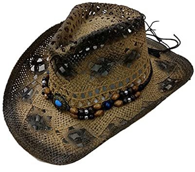 boseucn Strohhut Herren Damen Klassischer Hohle Cowboy Hut Westernhut Cowboyhut Sommer Karnevalskostüm Partyhut Verkleidung Retro Cowboyhüte Weicher Stoff Leicht Faltbar Cowboyhut Frauen Männer