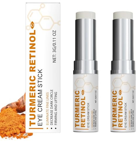 2PCS Turmeric Retinol Eye Cream Stick - Lumibalm for Dark Circles & Puffiness - Hydrating Eye Balm Stick, Under Eye Bags Treatment for Women & Men, Firming, Anti-Wrinkle, Anti-Aging
