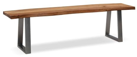 KADIMA DESIGN Esszimmerbank 120x40x45,5 cm Akazie Massivholz/Metall mit Baumkante | Esstischbank Holzbank Massiv ohne Lehne | Küchenbank Chrom Essbank Modern | Sitzbank Esszimmer