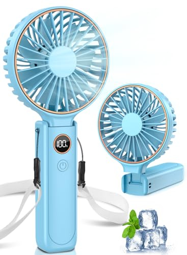 Ventilador Portátil, Pontente Ventilador Recargable USB-C con 6 Velocidades, Pantalla LED, Ventiladores de Mano 4000mAh para Viajes, Desplazamientos y Actividades al Aire Libre, Regalo para Mujeres