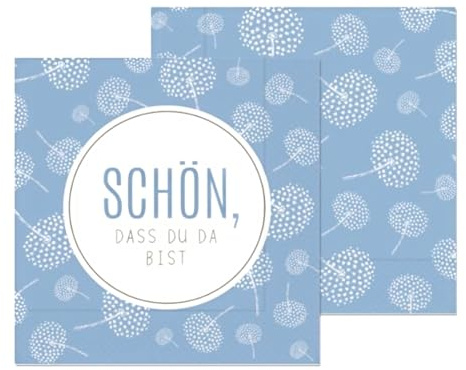 Servietten mit Pusteblumen-Motiv, Hellblau, Schön dass du da bist, Tischdekoration