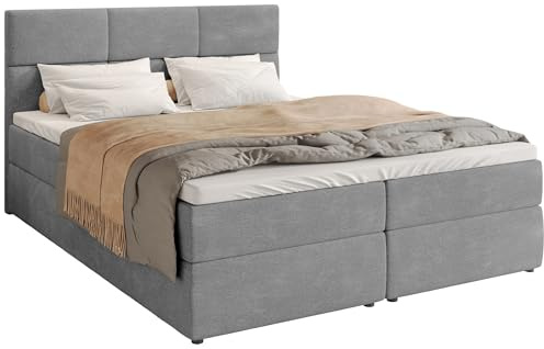 BROMARKT Boxspringbett mit Matratze 180x200 Bett mit Stauraum Hellgrau | Polsterbett mit Bettkasten und Topper Doppelbett für Schlafzimmer gepolstertes Kopfteil BOSTON Härtegrad H3 Samtstoff