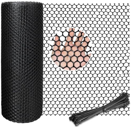 Plastic Wire Mesh Fencing, 3 x 0.4m Chicken Wire Mesh Roll with 30 Cable Ties,Poultry Breeding Netting Garden Balcony Fence Mesh for Home Gardening Vegetable Protection,Temporary Fencing for Yard