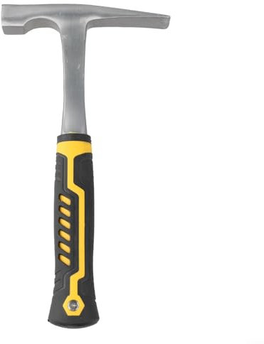 Pumixiy Martello da roccia geologico professionale con testa piatta e punta appuntita, martello per mattoni con manico in gomma antiscivolo per muratura da campo (A)