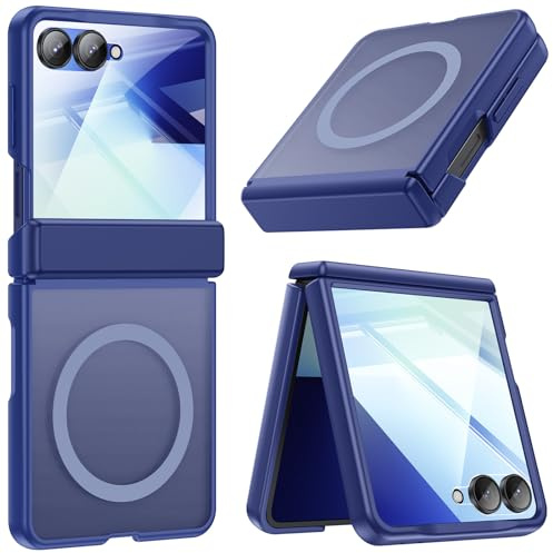 spoovcto for Samsung Galaxy Z Flip 7 Translucent Case: Compatible with MagSafe, TPU Armour Hinge Protection, 9H Screen Protector, Magnetic Anti-Scratch Heavy Duty Phone Cover for Galaxy Flip7, Blue