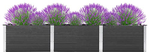 Qnhdfrt Jardinière surélevée de jardin, 300 x 50 x 54 cm, grise, en WPC et acier, design moderne et fin pour parterre de fleurs et d'herbes aromatiques dans le jardin ou le balcon